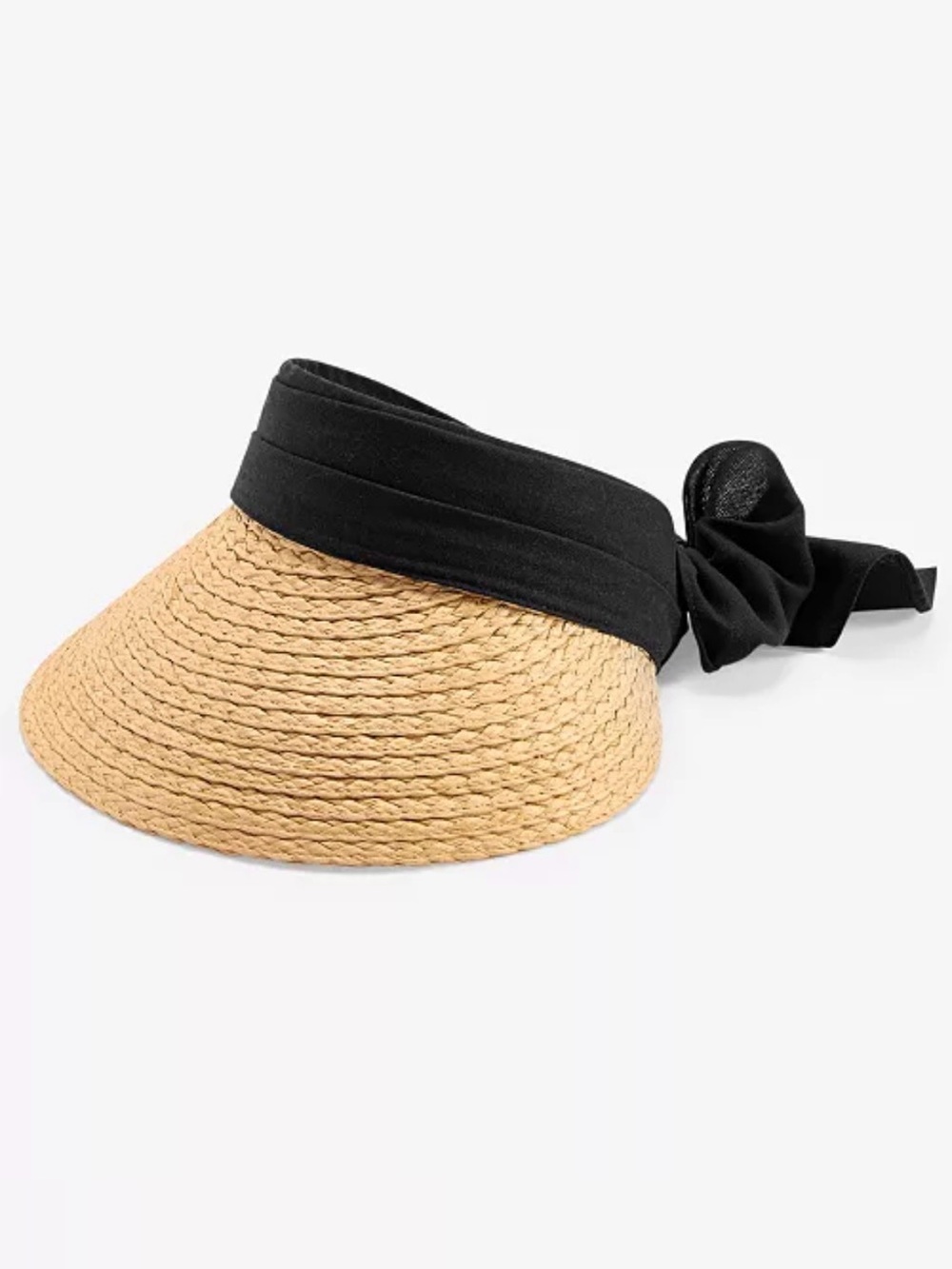 INC International Concepts Tan Straw Visor with Black Tie Band